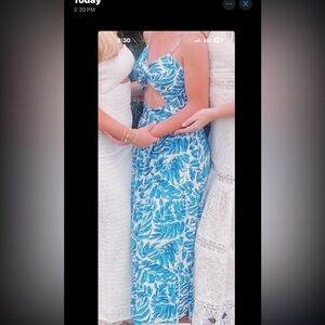 Blue Leaf Print Maxi Dress